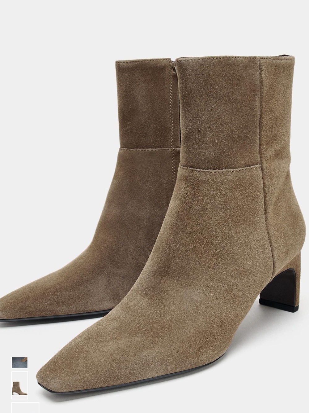 Zara NEW Taupe Suede Pointed-Toe Ankle Boots